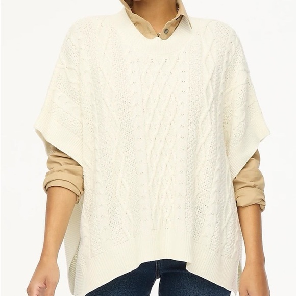 J.Crew Fisherman Women's White Cable Knit Poncho Sweater, One Size - Picture 10 of 10